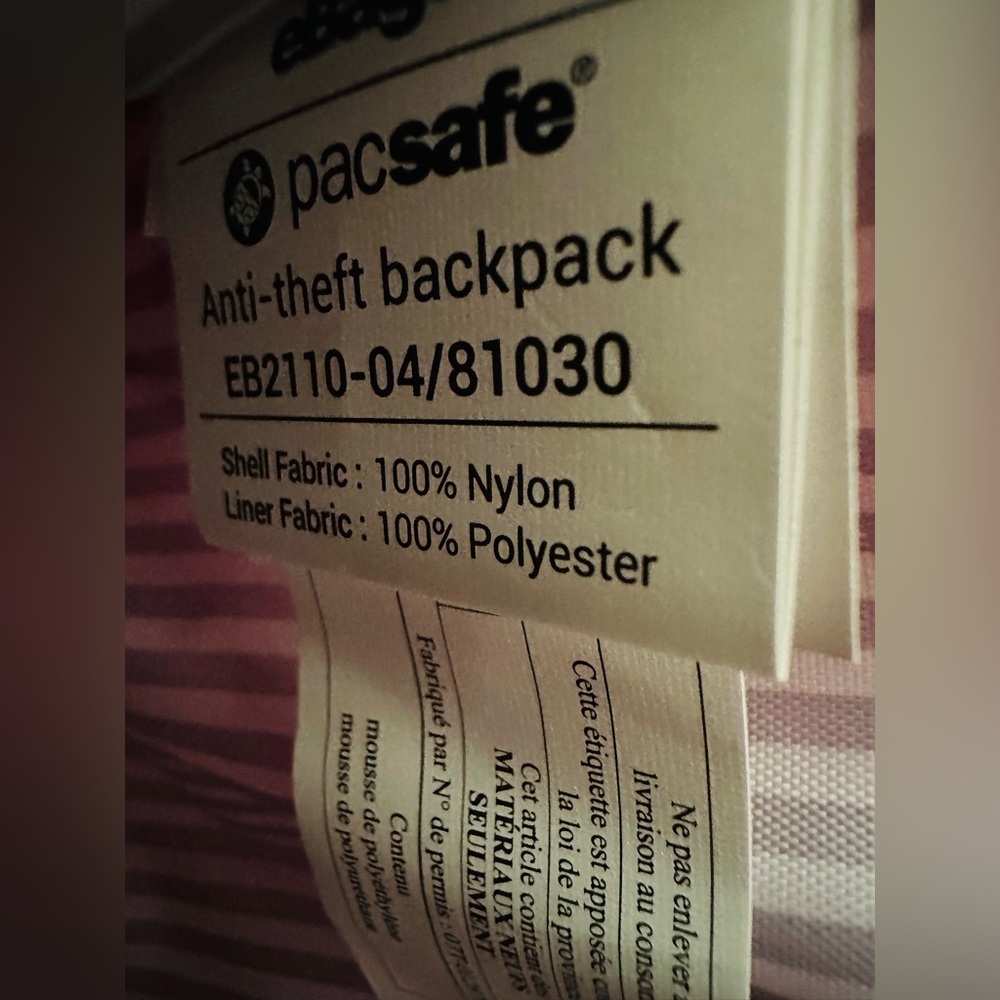 Purple Pacsafe Backpack RFID - ebags NEW WITHOUT TAGS (tag lost during storage ) - Picture 11 of 14